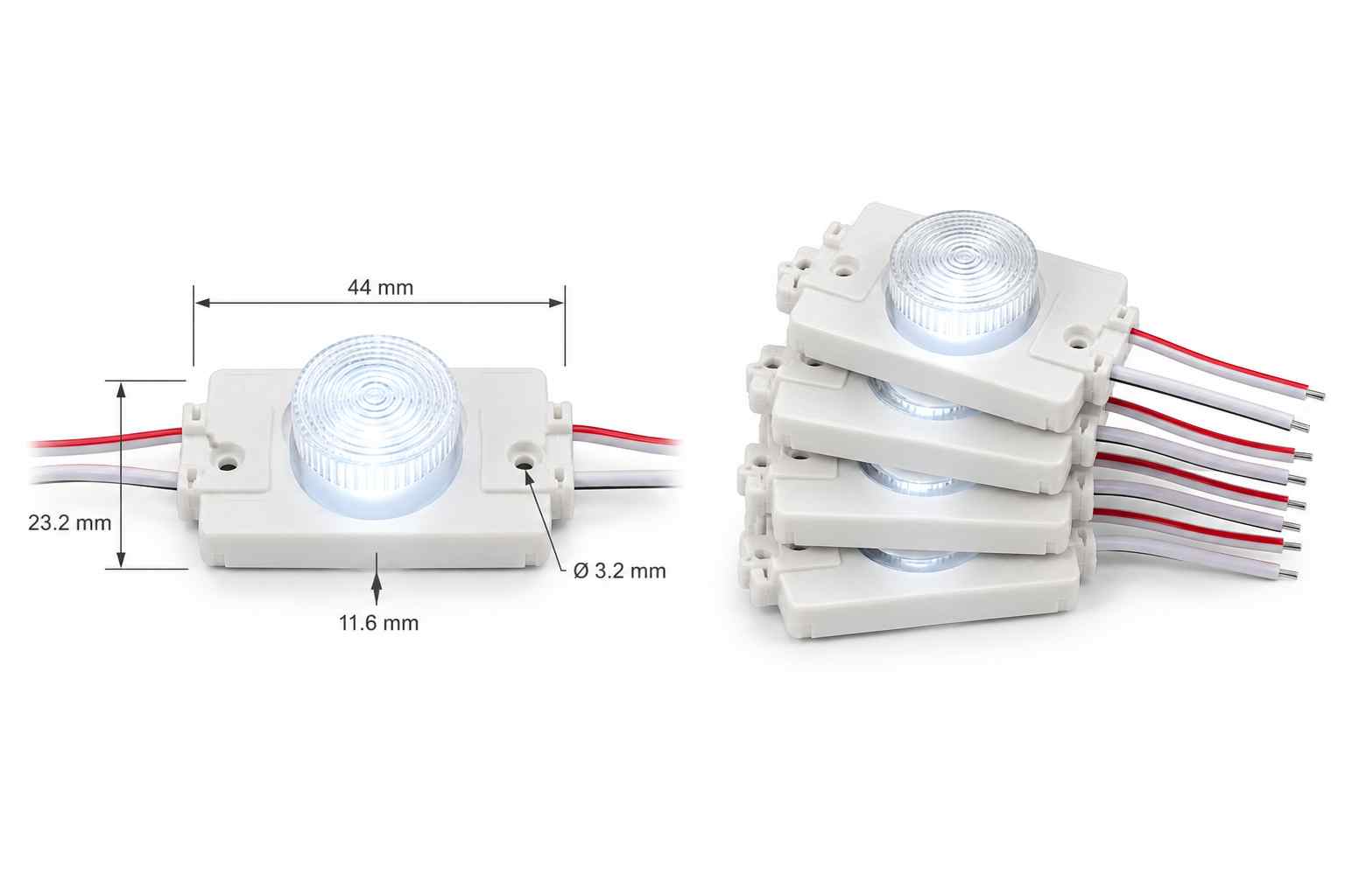 Rozměry LED modulu 4323 v balení 20 kusů pro instalaci do světelného boxu hloubky 120 až 200mm